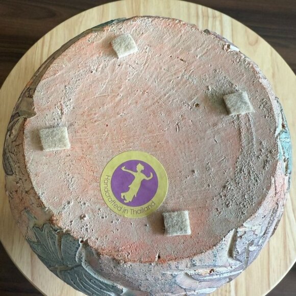 Handcrafted Thai Ceramic Vase With Leaf Relief Design - 7" Tall X 8" Wide - Mult - Picture 8 of 10